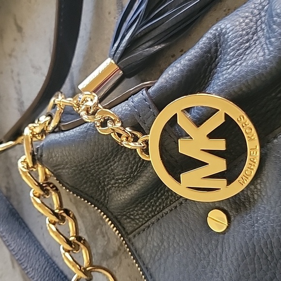 MICHAEL KORS Leather Large Megan Bag Navy Blue w/ Gold Tone Hardware NWOT - Picture 4 of 16